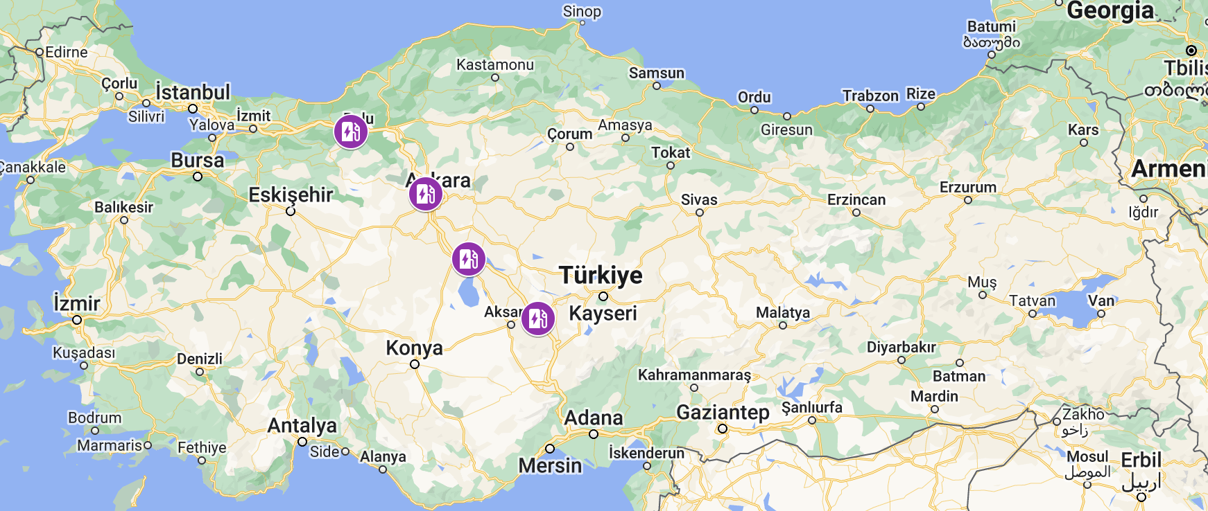 İstanbul-Kapadokya Elektrikli Araç Şarj Noktaları